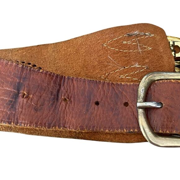Vintage Brown Leather Wide Waist Belt with Gold Accents size medium - Picture 6 of 8